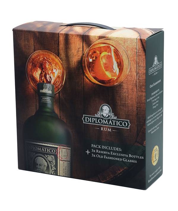 Diplomático Reserva Exclusiva Promo Pack 3 lahve + 3 sklenice 40 Diplomático Reserva Exclusiva Promo Pack 3 lahve + 3 sklenice 40