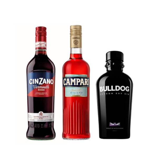 Zvýhodněný set Negroni = Campari + Bulldog Gin + Cinzano Rosso  26